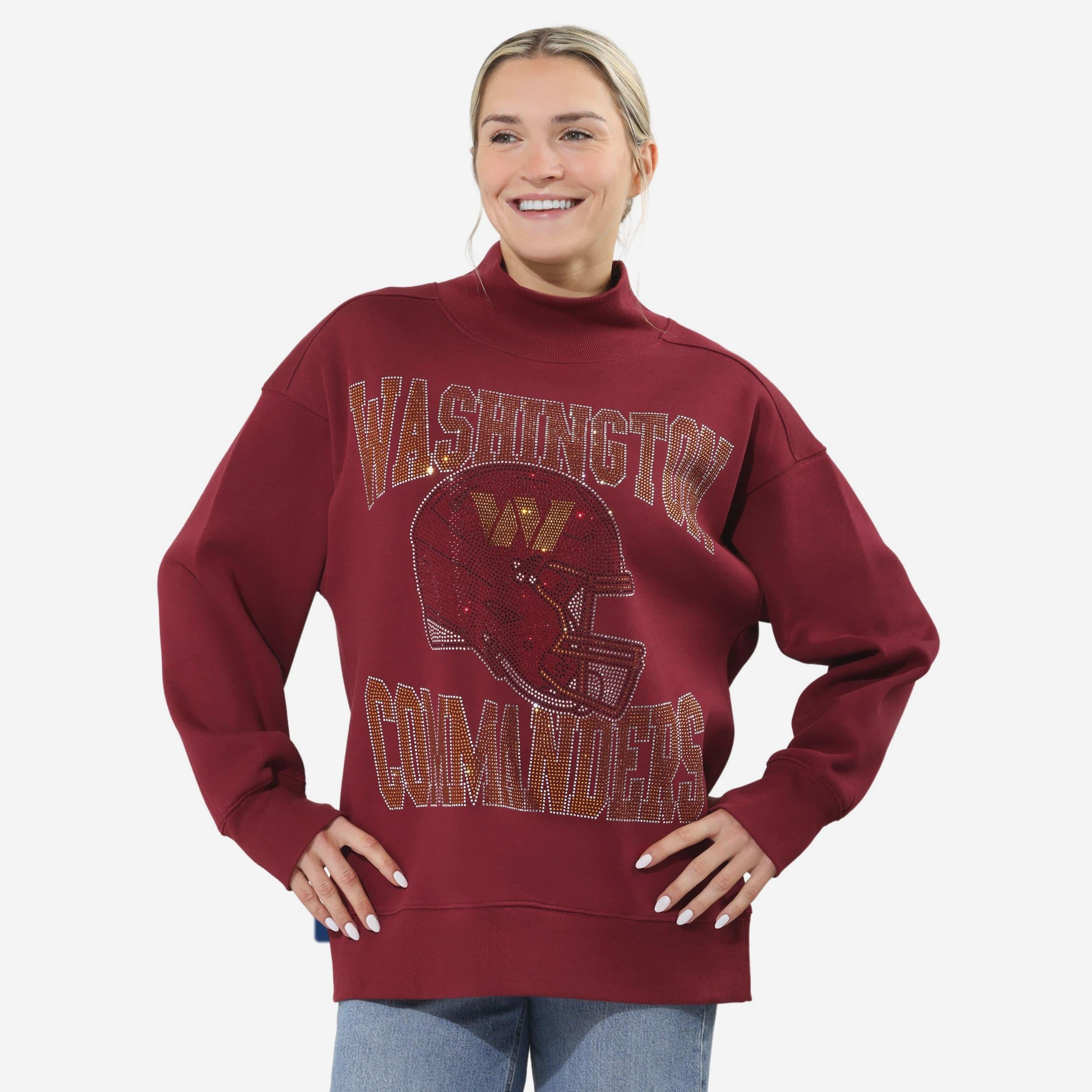 Washington Commanders Sweat-shirt surdimensionné à col montant avec strass pour femme