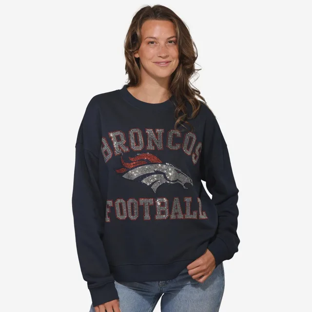 Denver Broncos Sweat-shirt surdimensionné à col rond avec logo strass pour femme