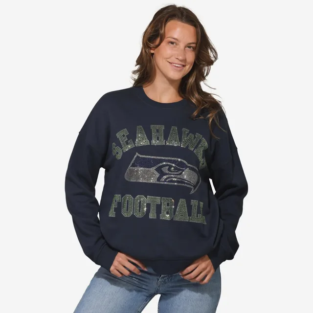 Seattle Seahawks Sweat-shirt surdimensionné à col rond avec logo strass pour femme
