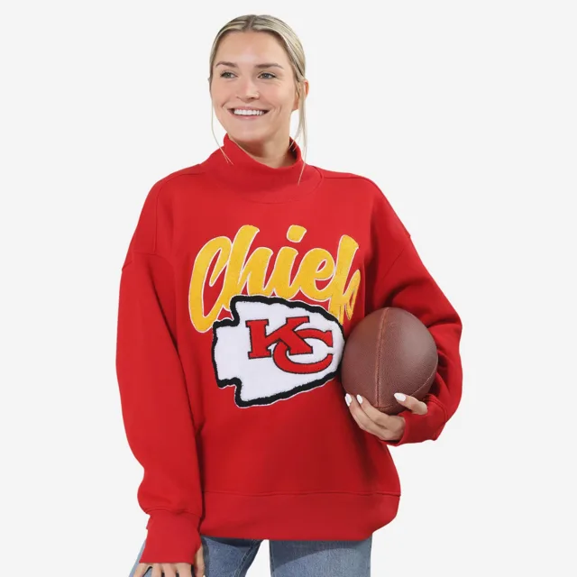Kansas City Chiefs Sweat-shirt surdimensionné à col montant en chenille pour femme