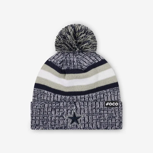 Dallas Cowboys Bonnet à pompon doublé à rayures Heather Team