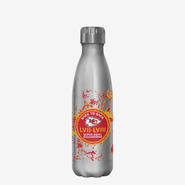 Kansas City Chiefs Super Bowl LVIII Champions Marbre Argenté Bouteille en Acier Inoxydable de 17 oz