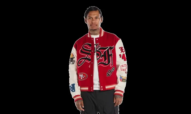 San Francisco 49ers VESTE VARSITY EN LAINE ET CUIR "49ERS WOOL RED" NFL-102-49ER-RED