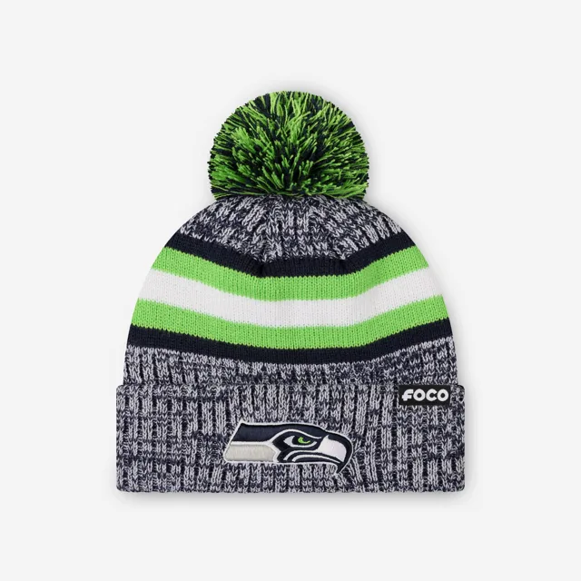 Seattle Seahawks Bonnet à pompon doublé à rayures Heather Team