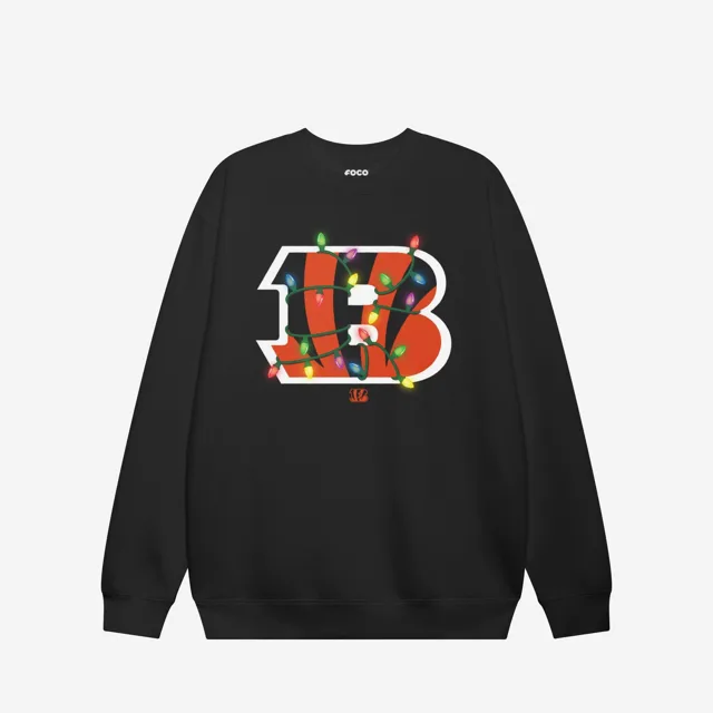 Cincinnati Bengals Sweat-shirt à col rond avec logo principal Holiday Lights