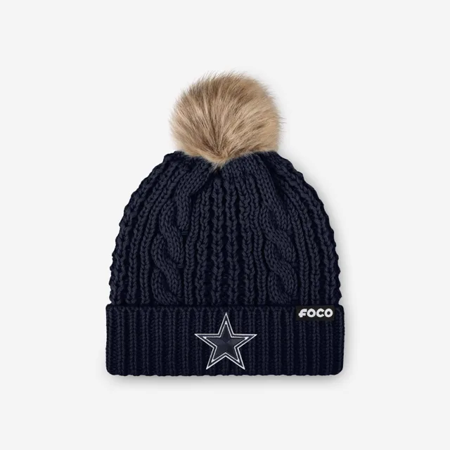 Dallas Cowboys Bonnet à pompon en fausse fourrure pour femme
