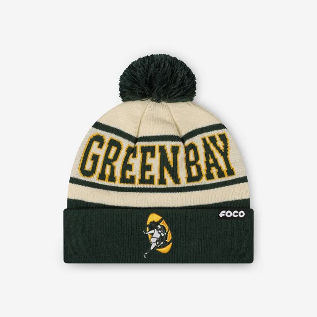 Bonnet à pompon avec logo rétro à rayures Heritage Green Bay Packers