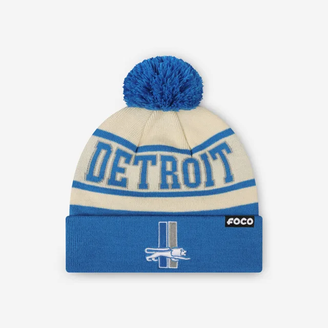 Bonnet à pompon avec logo rétro à rayures Heritage Detroit Lions