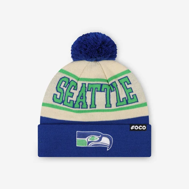 Bonnet à pompon avec logo rétro à rayures Heritage Seattle Seahawks