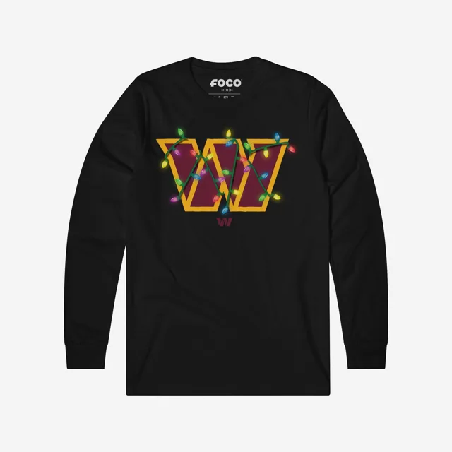Washington Commanders T-shirt à manches longues avec logo principal Holiday Lights