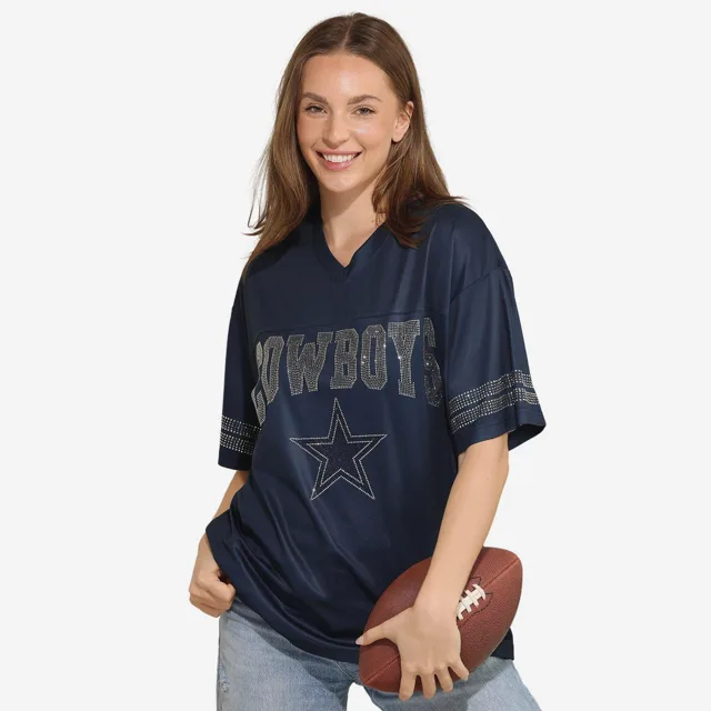 Dallas Cowboys T-shirt surdimensionné en maille à col en V avec logo strass pour femme