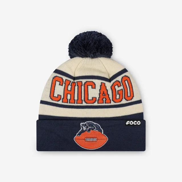 Bonnet à pompon avec logo rétro à rayures Heritage Chicago Bears