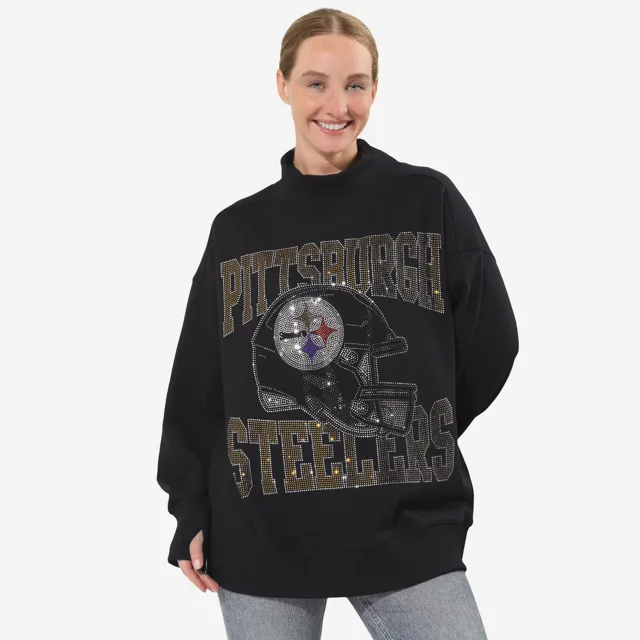 Pittsburgh Steelers Sweat-shirt surdimensionné à col montant avec strass pour femme