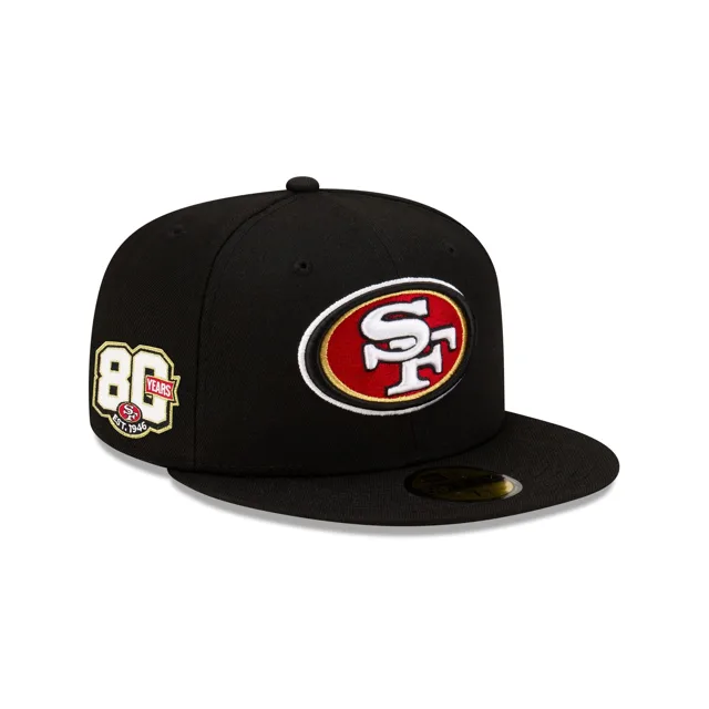 San Francisco 49ers Casquette ajustée 59FIFTY noire à patch latéral du 80e anniversaire