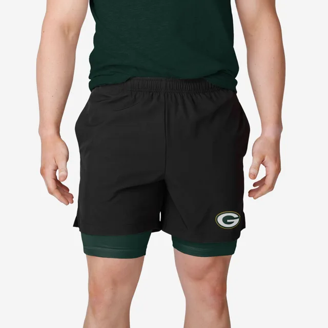 Green Bay Packers Short noir à doublure couleur équipe