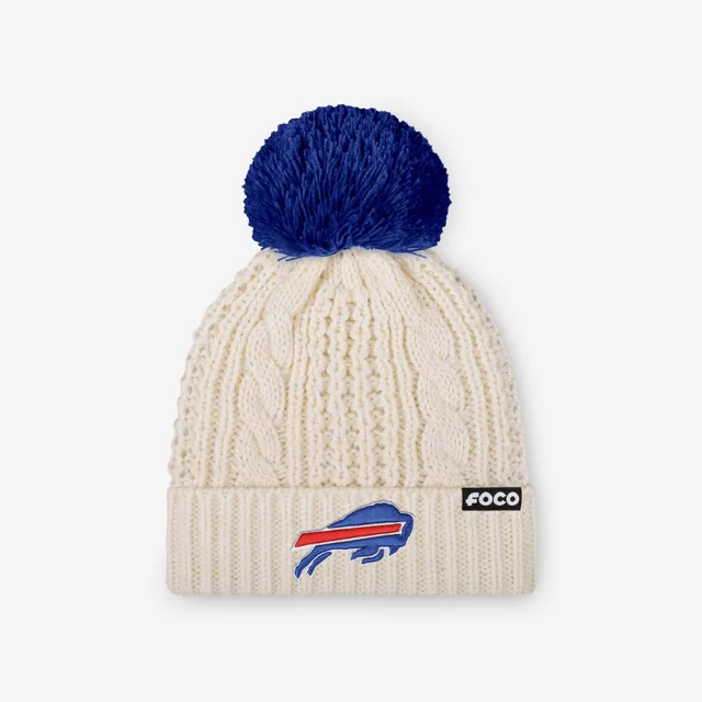 Buffalo Bills Bonnet à pompon en tricot torsadé blanc avec logo principal pour femme