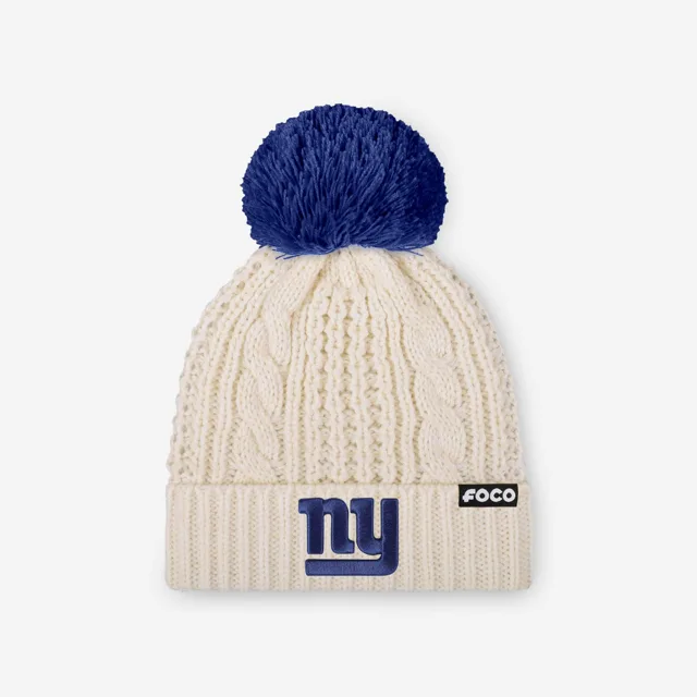 New York Giants Bonnet à pompon en tricot torsadé blanc avec logo principal pour femme