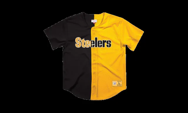 Chemise boutonnée sur le devant en maille de couleur fendue NFL "Pittsburgh Steelers- Noir" FA88Y3 PST K HFH