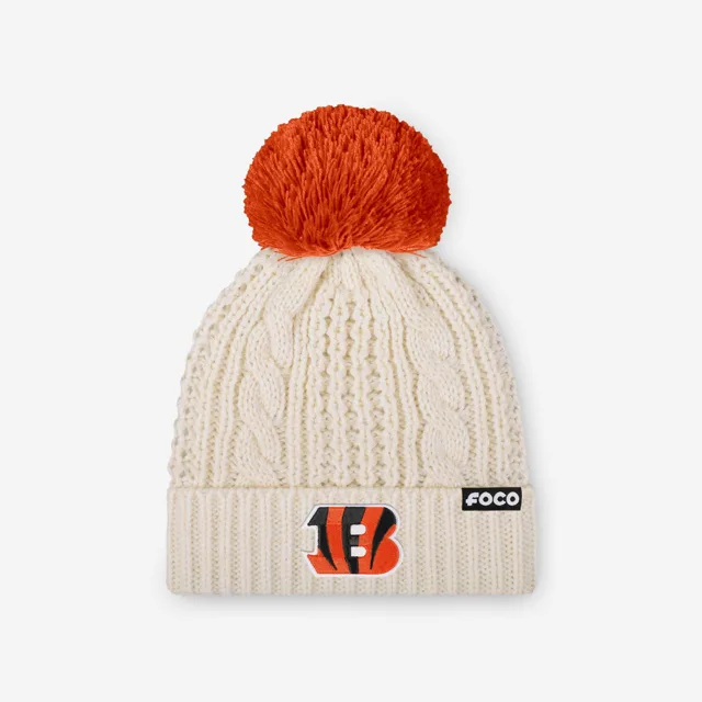 Cincinnati Bengals Bonnet à pompon en tricot torsadé blanc avec logo principal pour femme