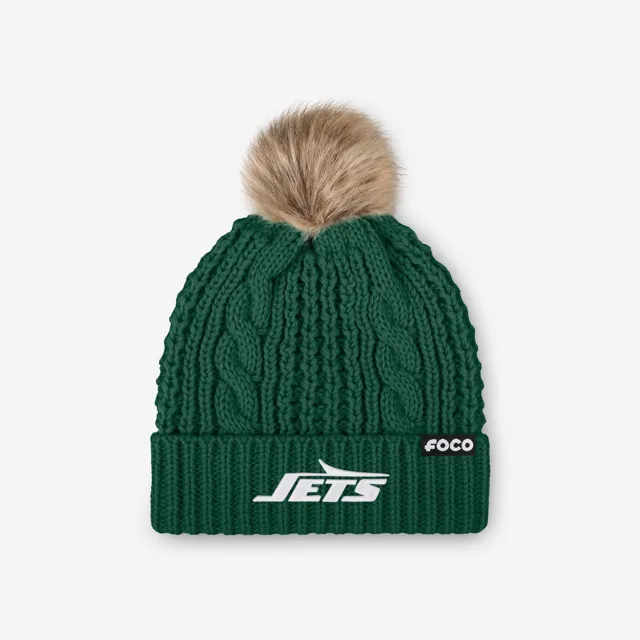 New York Jets Bonnet à pompon en fausse fourrure pour femme