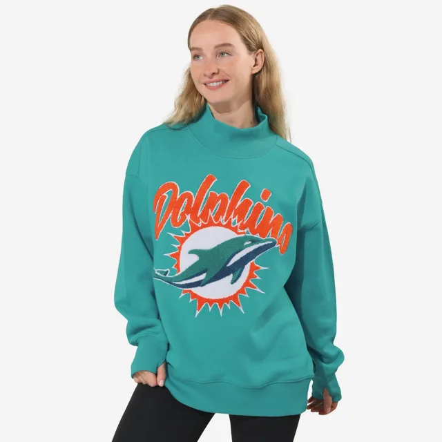 Miami Dolphins Sweat-shirt surdimensionné à col montant en chenille pour femme