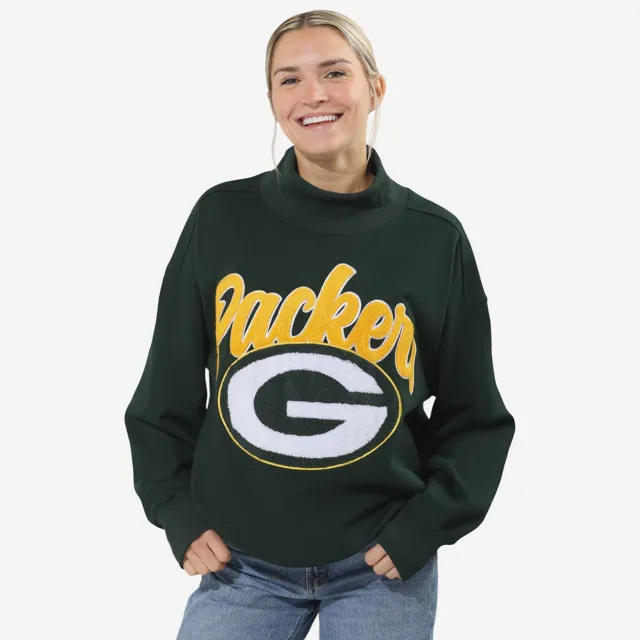 Green Bay Packers Sweat-shirt surdimensionné à col montant en chenille pour femme