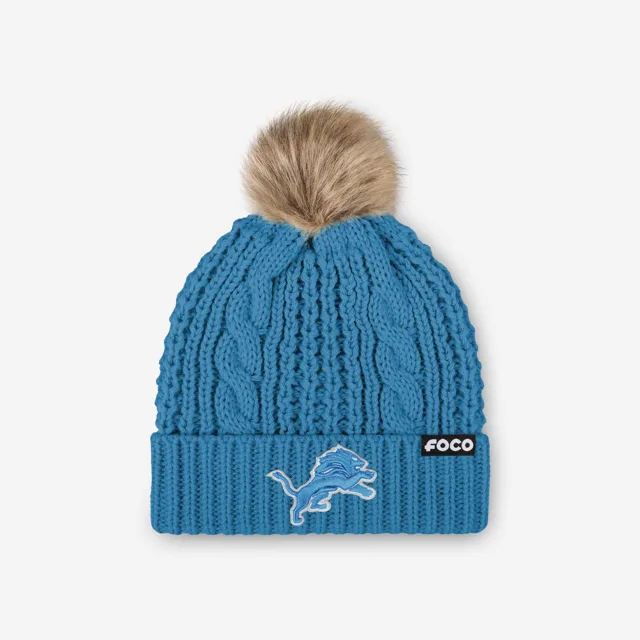 Detroit Lions Bonnet à pompon en fausse fourrure pour femme