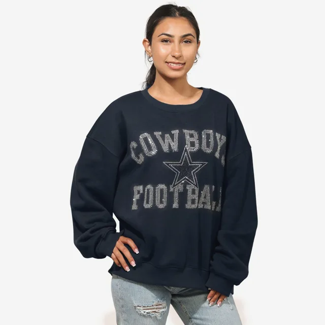 Dallas Cowboys Sweat-shirt surdimensionné à col rond avec logo strass pour femme
