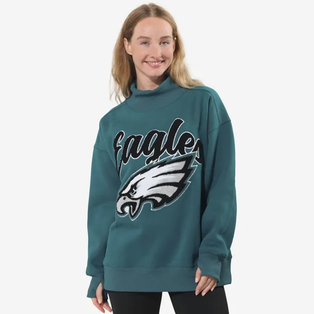 Philadelphia Eagles Sweat-shirt surdimensionné à col montant en chenille pour femme