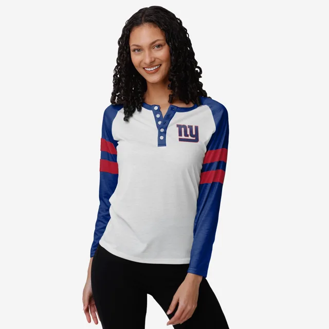 New York Giants Henley à manches longues avec grand logo pour femme