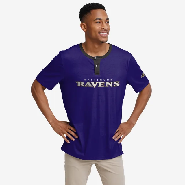 Baltimore Ravens Henley à manches courtes avec mot-symbole uni