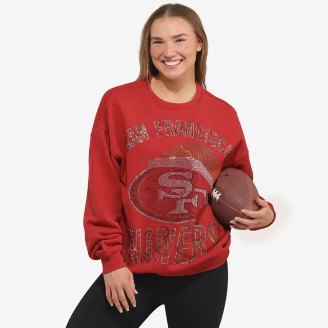 San Francisco 49ers Sweat-shirt surdimensionné à col rond pour femme avec logo strass