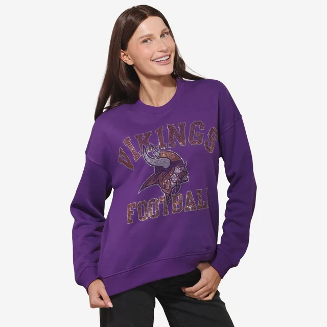 Minnesota Vikings Sweat-shirt surdimensionné à col rond avec logo strass pour femme