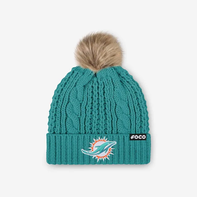 Miami Dolphins Bonnet à pompon en fausse fourrure pour femme