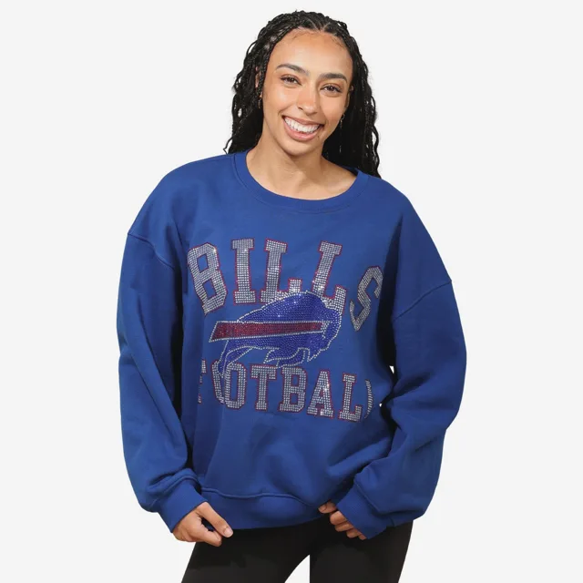 Buffalo Bills Sweat-shirt surdimensionné à col rond avec logo strass pour femme