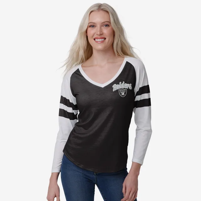 Las Vegas Raiders T-shirt raglan à manches rayées avec mot-symbole pour femme