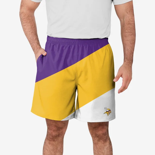 Minnesota Vikings Short d'entraînement à double doublure en duvet color block