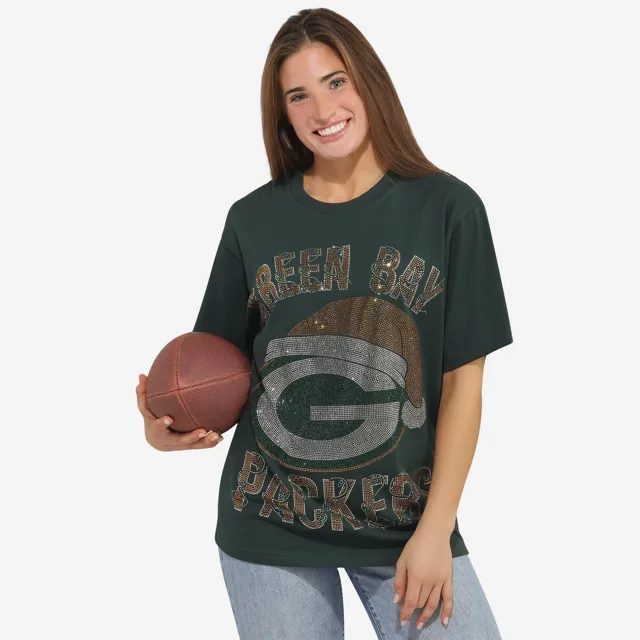 Green Bay Packers T-shirt de vacances surdimensionné avec logo strass pour femme