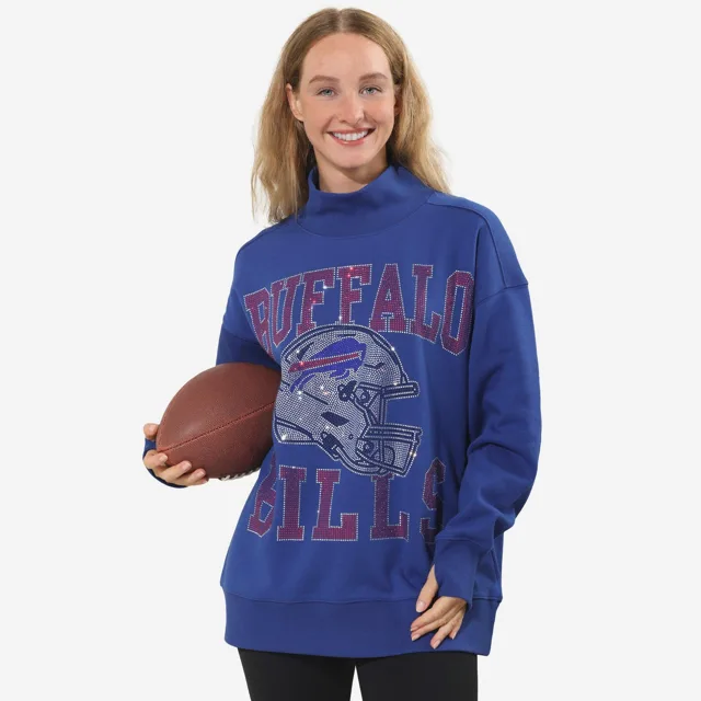 Buffalo Bills Sweat-shirt surdimensionné à col montant avec strass pour femme
