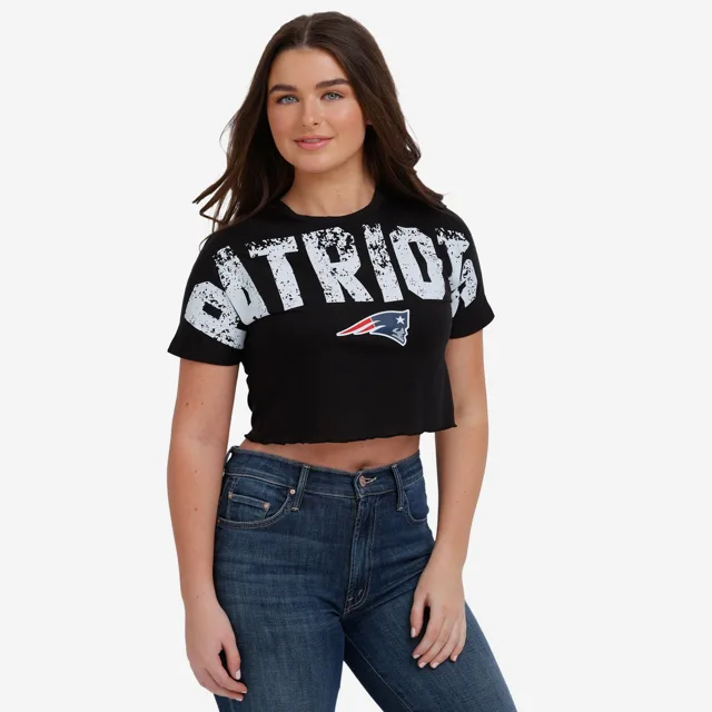 New England Patriots Haut court avec mot-symbole en détresse pour femme