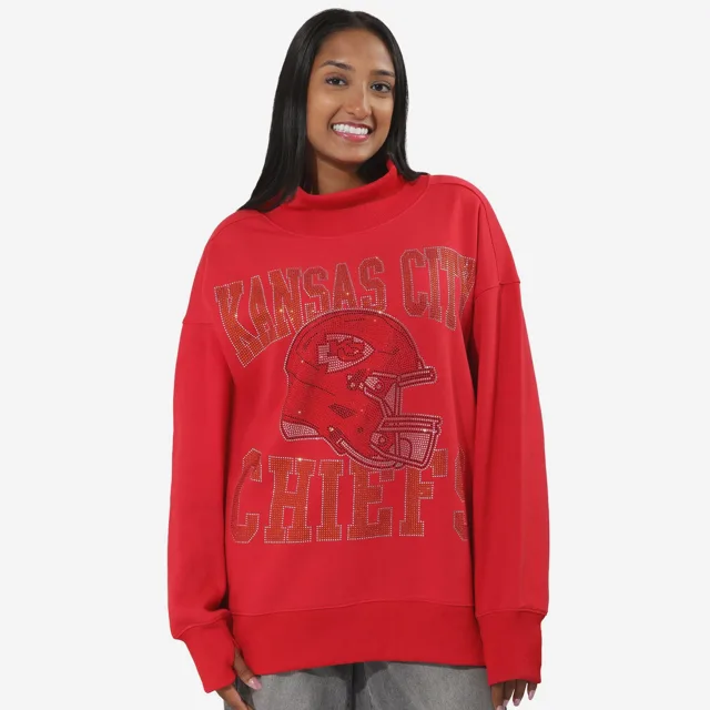 Kansas City Chiefs Sweat-shirt surdimensionné à col montant avec strass pour femme