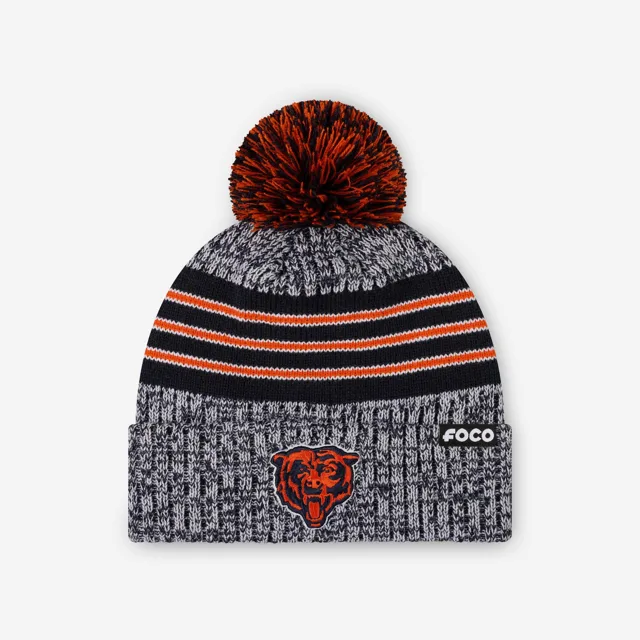 Chicago Bears Bonnet à pompon doublé à rayures Heather Team