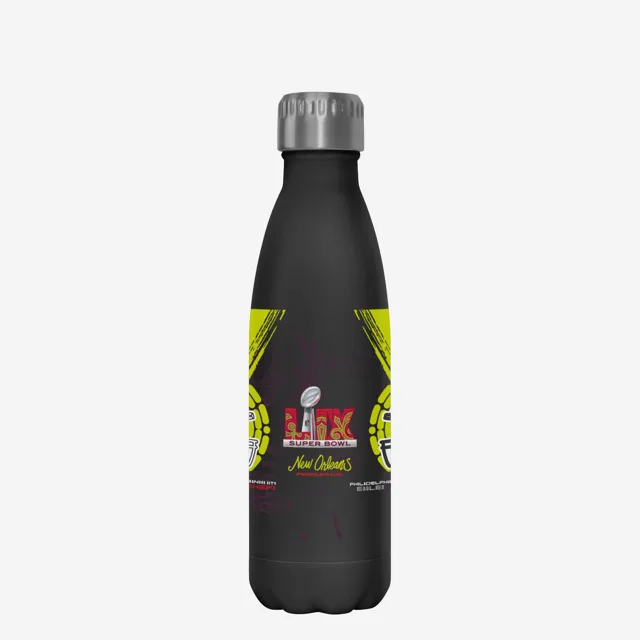 Kansas City Chiefs vs Philadelphia Eagles Super Bowl LIX Bouteille en acier inoxydable noire de 17 oz