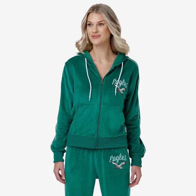 Philadelphia Eagles Haut zippé en velours vert Kelly pour femme