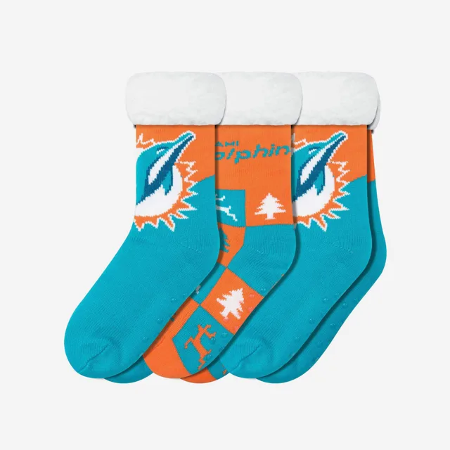 Miami Dolphins Lot de 3 paires de chaussettes pantoufles Fan Footy pour femmes