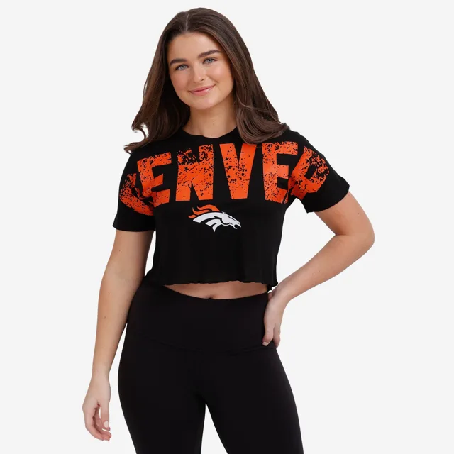 Denver Broncos Haut court avec mot-symbole en détresse pour femme