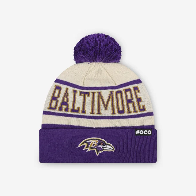 Bonnet à pompon avec logo principal à rayures Heritage Baltimore Ravens