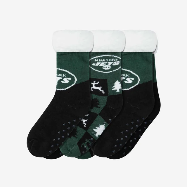 New York Jets Lot de 3 paires de chaussettes pantoufles Fan Footy pour femmes