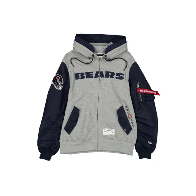 Alpha Industries x Chicago Bears Veste polaire grise MA-1 entièrement zippée