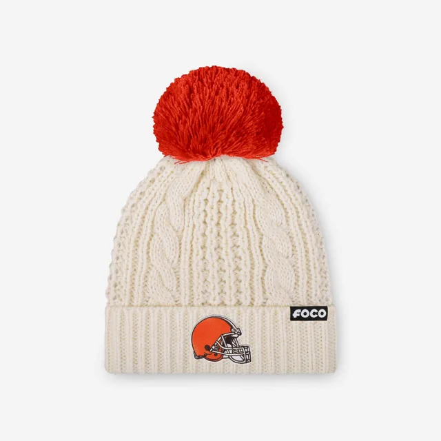 Cleveland Browns Bonnet à pompon en tricot torsadé blanc avec logo principal pour femme